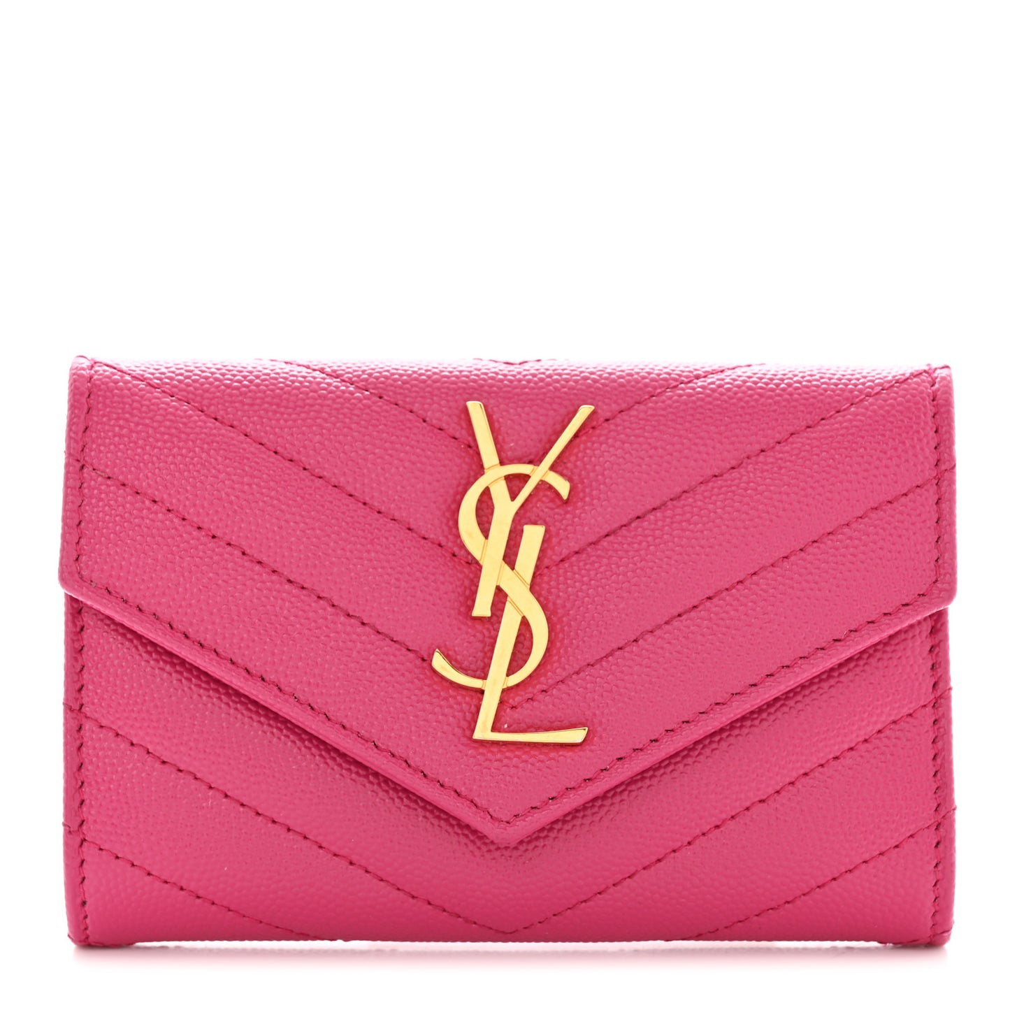 Grain De Poudre Matelasse Chevron Small Monogram Envelope Wallet Fuxia Couture