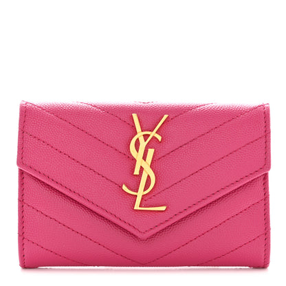Saint Laurent Grain De Poudre Matelasse Chevron Small Monogram Envelope Wallet Fuxia Couture 1 of 8