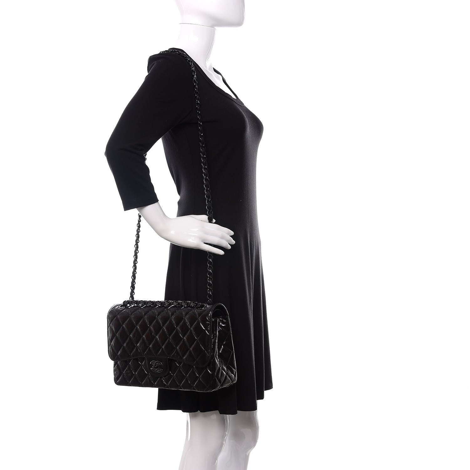 Chanel Shiny Distressed Calfskin Quilted Jumbo Double Flap So Black 2 of 11