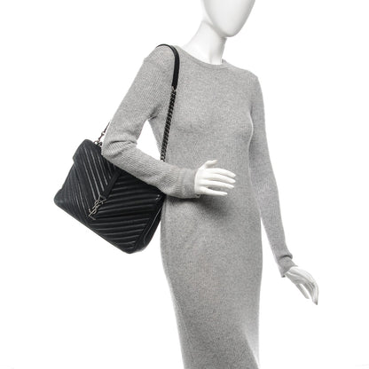 Saint Laurent Sheepskin Matelasse Chevron Monogram Large College Satchel Black 2 of 15