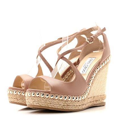 Jimmy Choo Nappa Studded Dakota 120 Espadrille Wedge Sandals 38.5 Beige 6 of 18