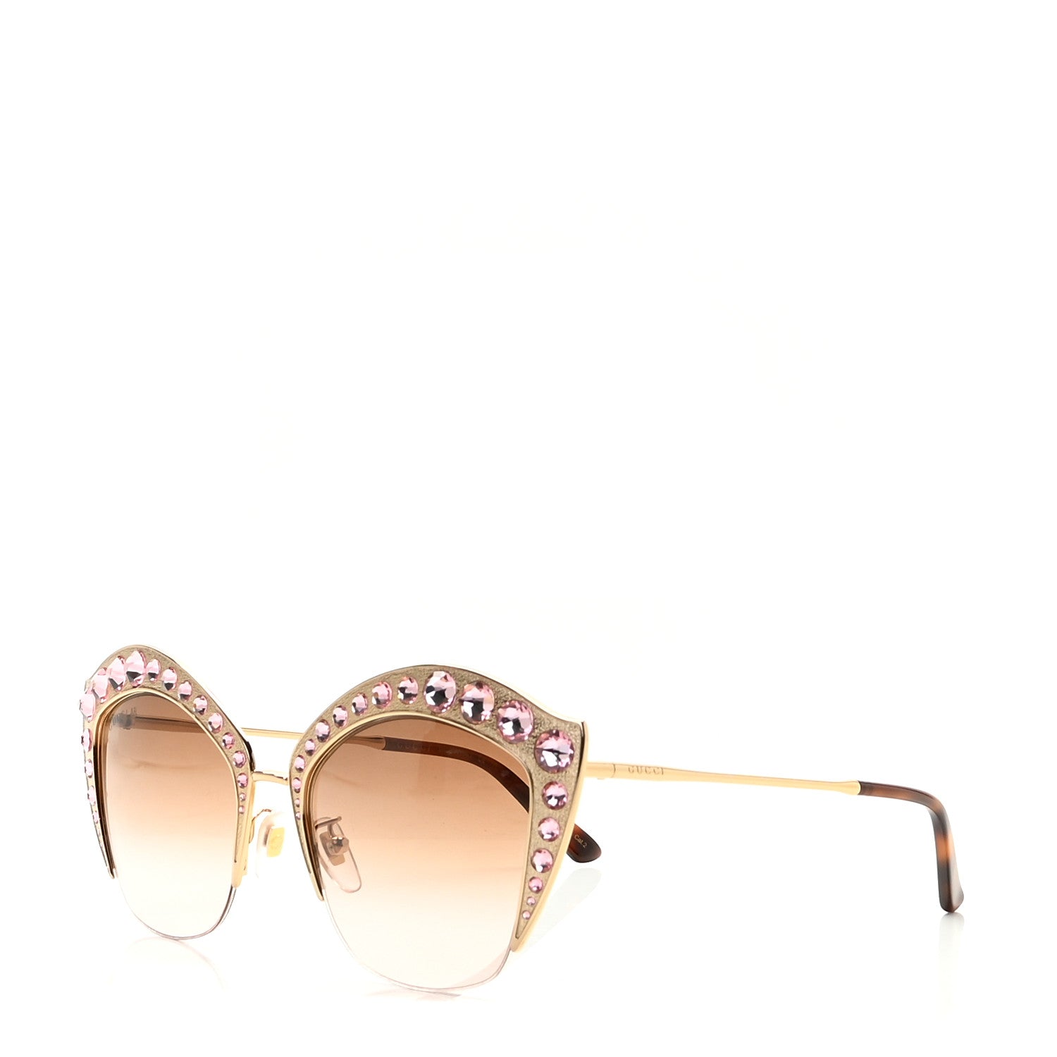 Gucci Metal Crystal Cat Eye Sunglasses GG00114S Pink 1 of 8