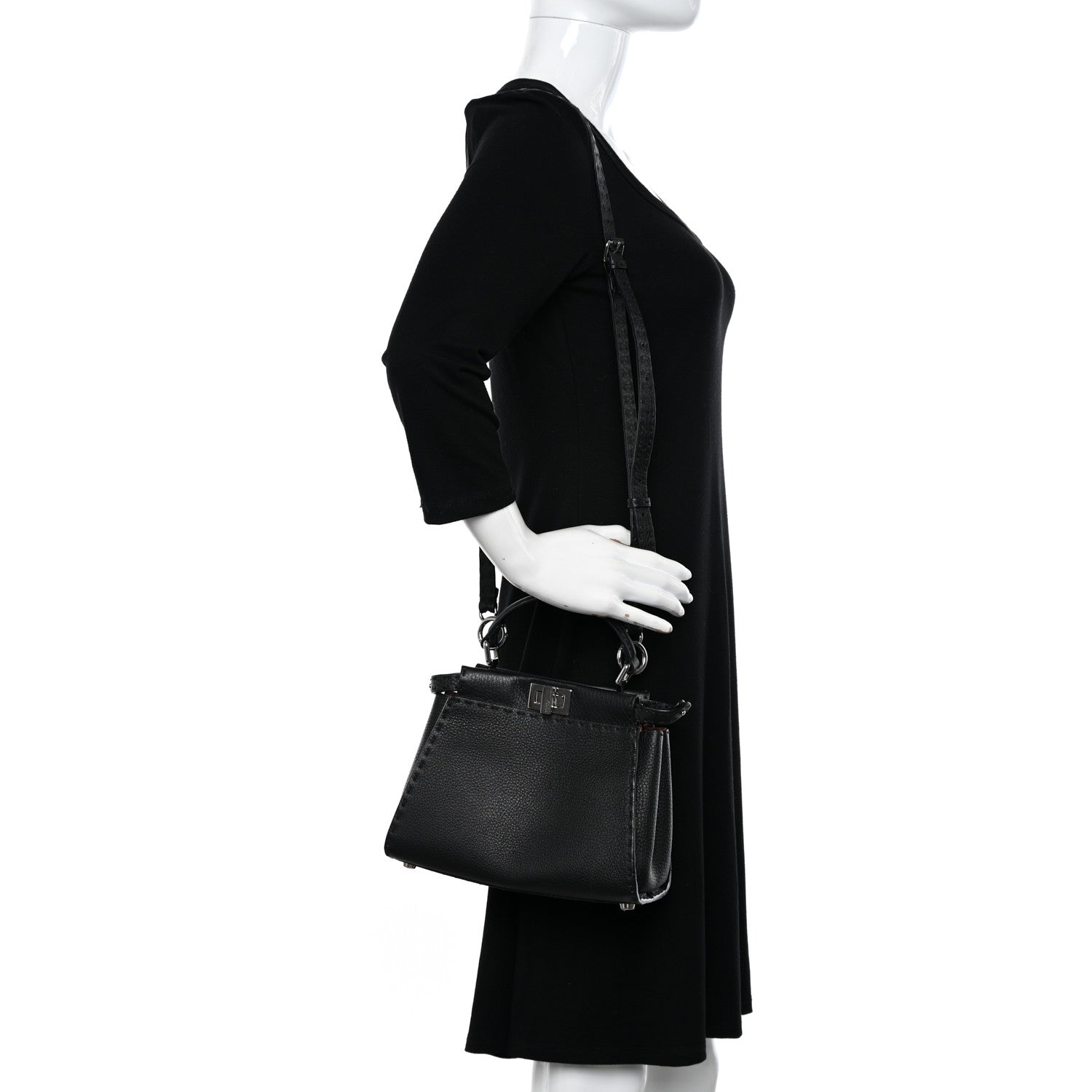 Fendi Cuoio Romano Selleria Bi-Color Mini Peekaboo Iconic Satchel Black Mou 2 of 12