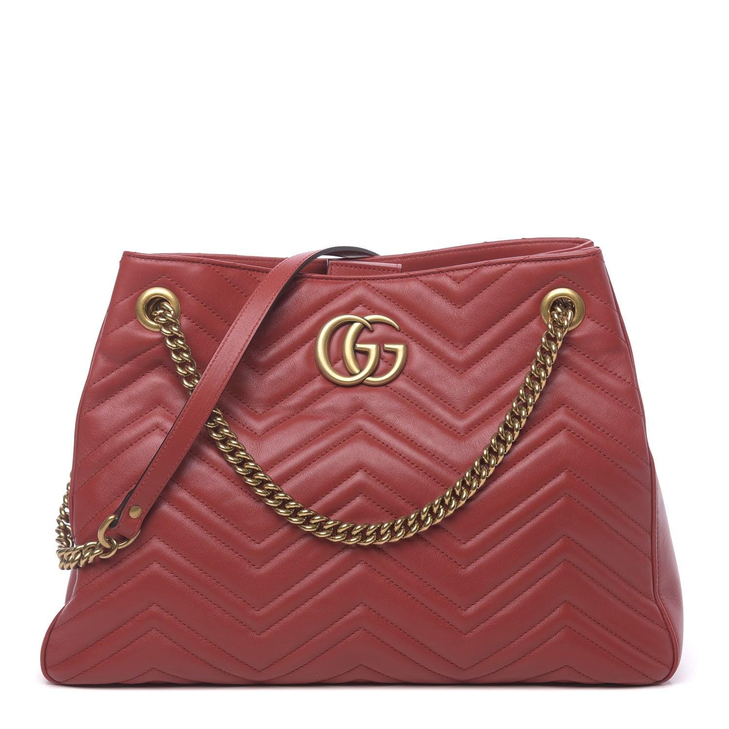 Gucci Calfskin Matelasse Medium GG Marmont Shoulder Tote Bag Hibiscus Red 1 of 10