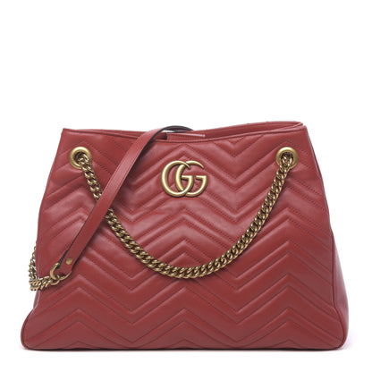 Gucci Calfskin Matelasse Medium GG Marmont Shoulder Tote Bag Hibiscus Red 1 of 10