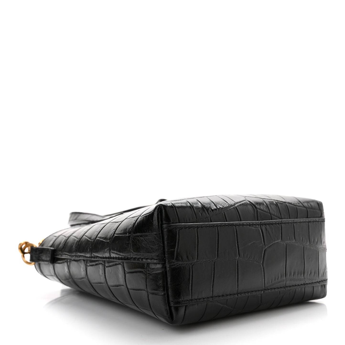 Calfskin Crocodile Embossed Paris Mini Toy Shopper Tote Black