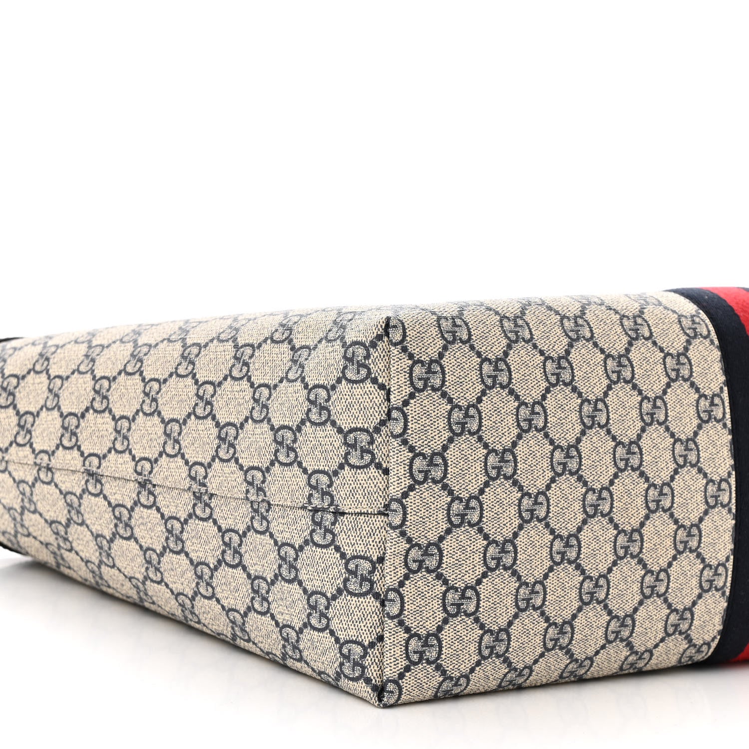 Gucci GG Supreme Monogram Textured Calfskin Web Medium Ophidia Shopping Tote Beige Blue 9 of 10