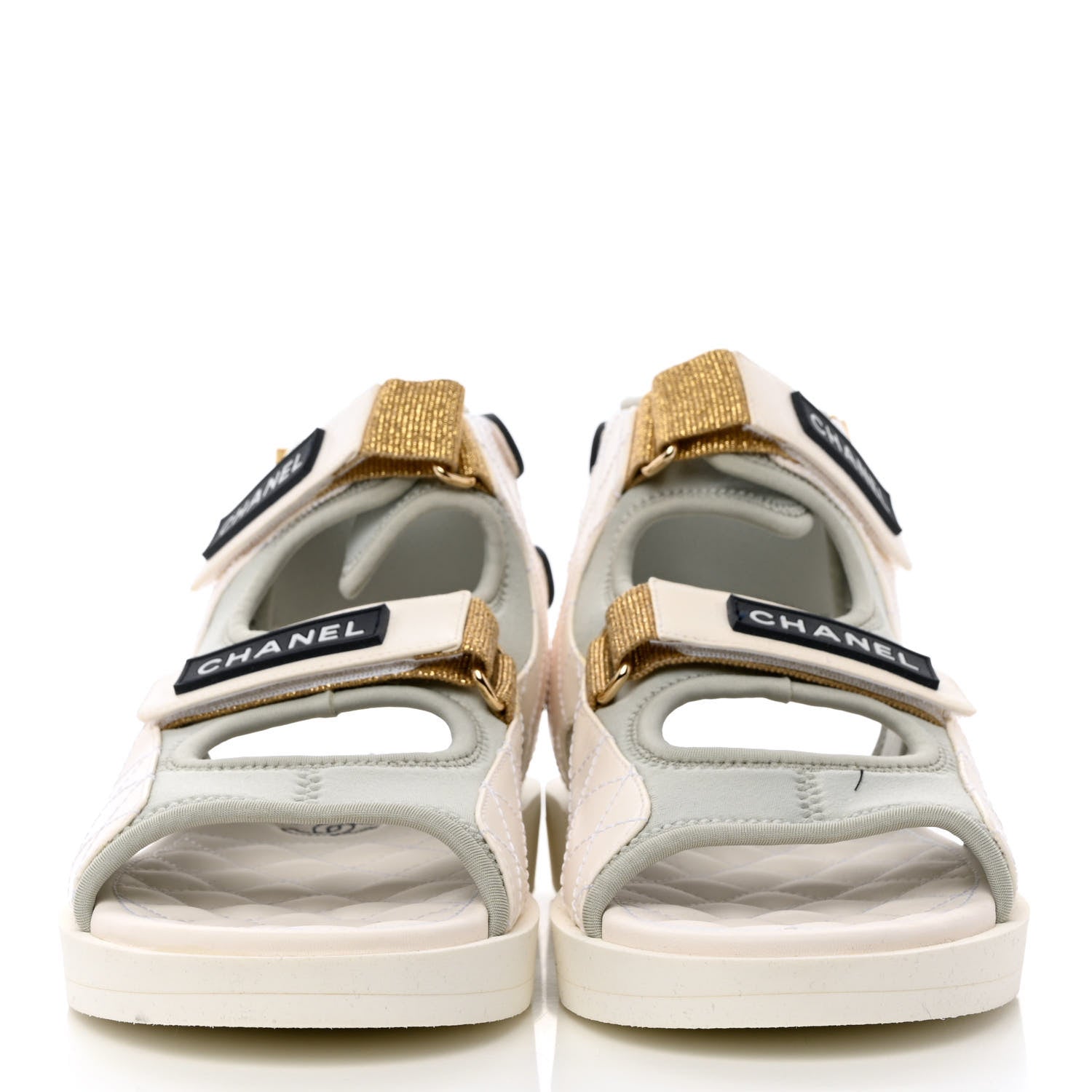 Chanel Goatskin Fabric Gladiator Sandals 41.5 White Light Grey Navy Blue 2 of 10