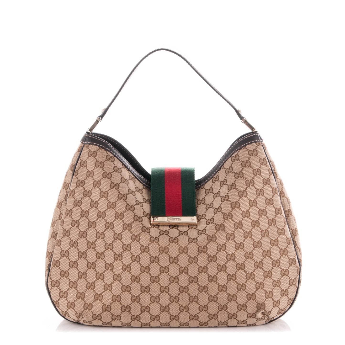 Monogram Large New Ladies Web Hobo Dark Brown