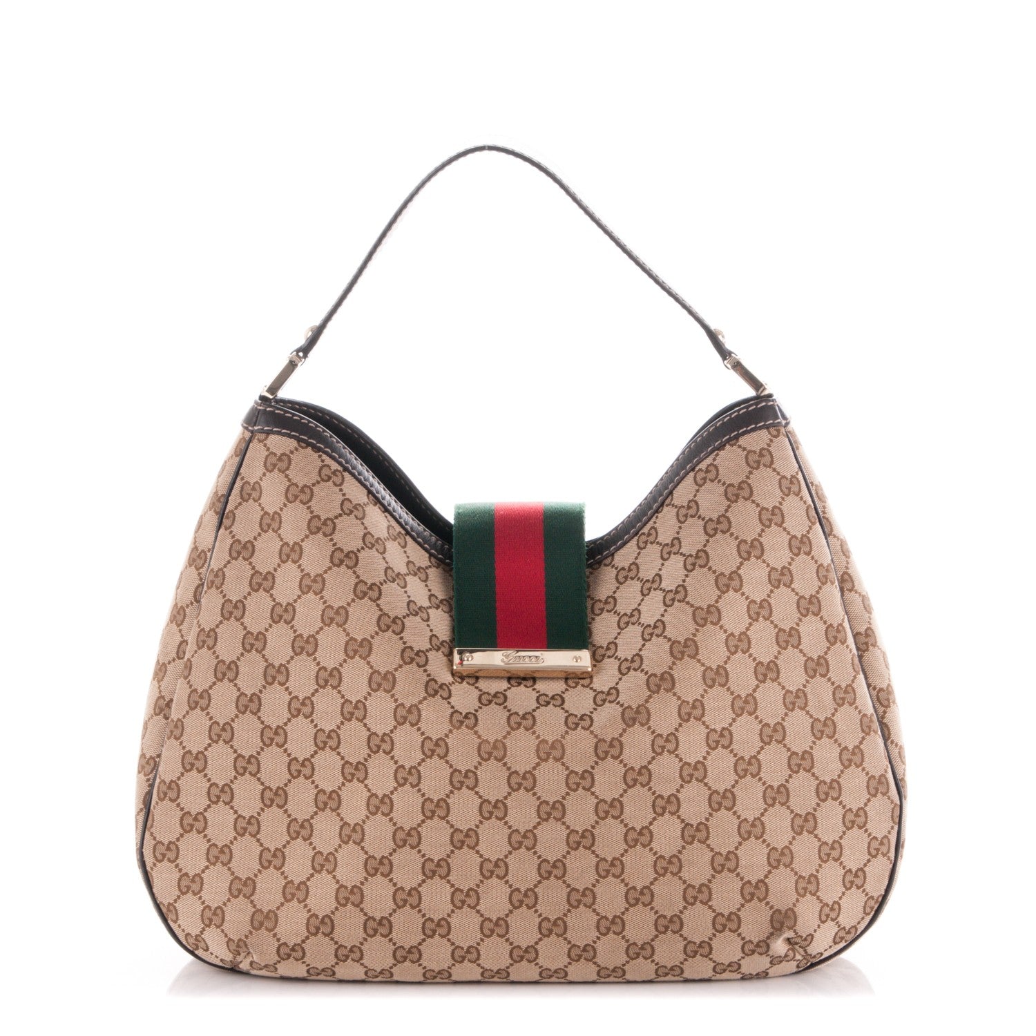 Gucci Monogram Large New Ladies Web Hobo Dark Brown 1 of 7