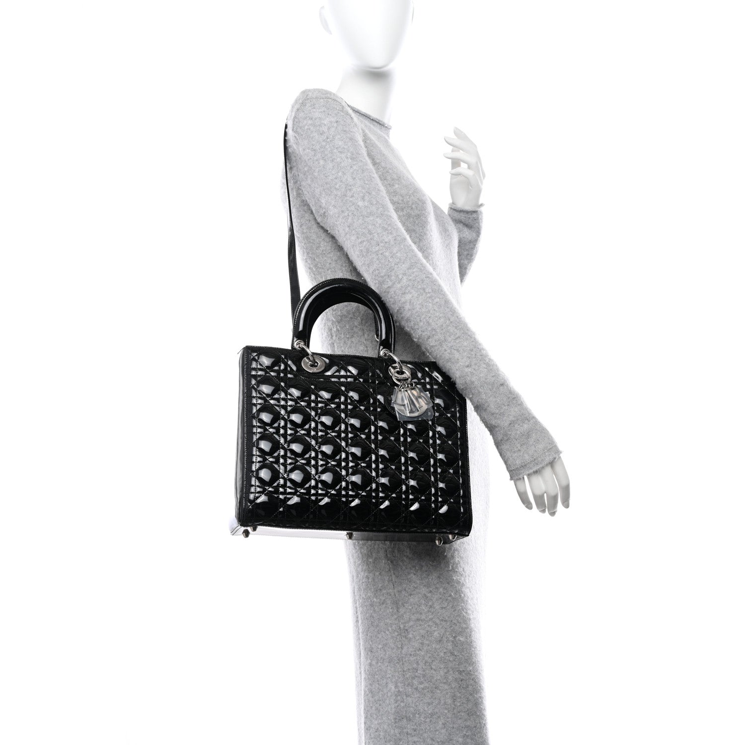 Christian Dior CHRISTIAN DIOR Patent Cannage Large Lady Dior Black 2 of 11