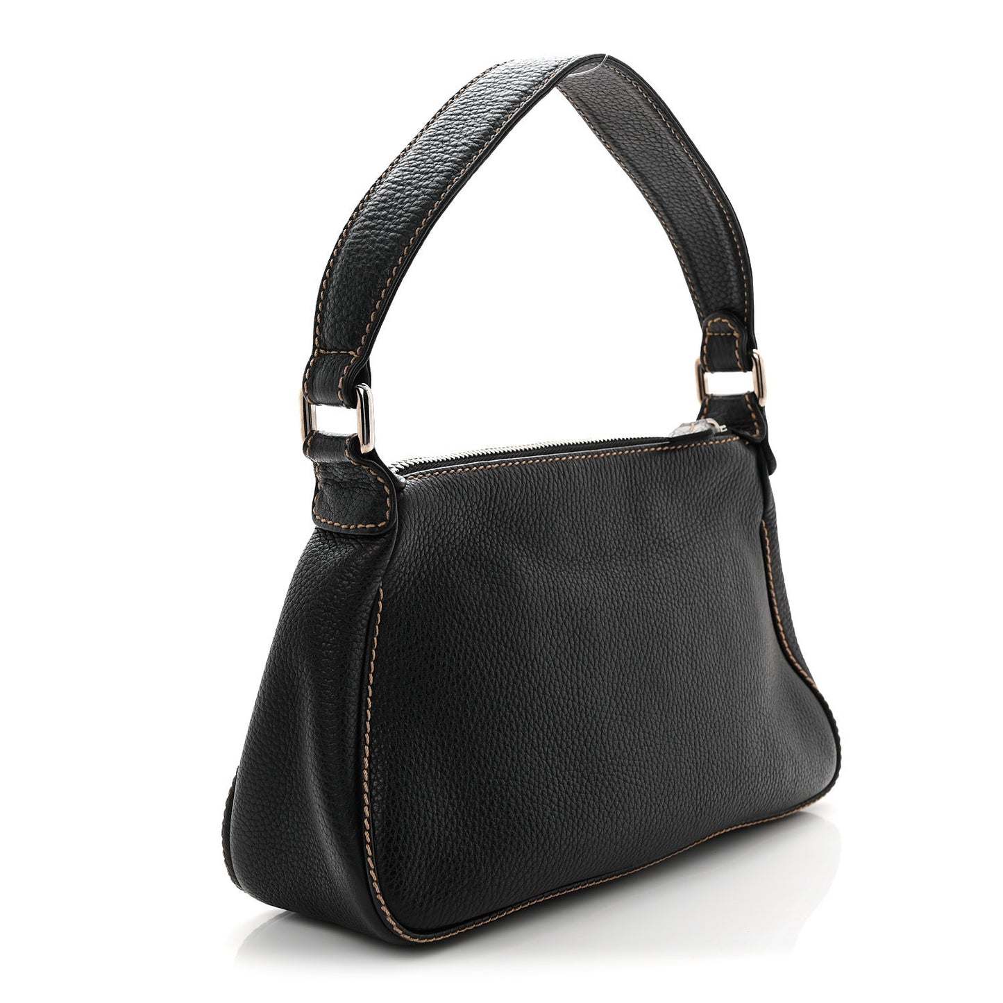 Grained Calfskin Tassel Shoulder Bag Black