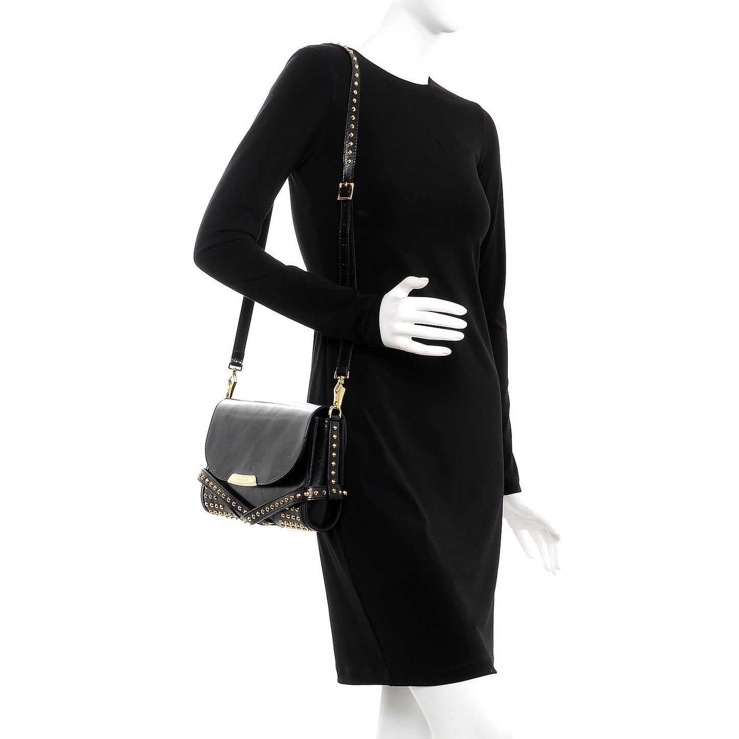 Polished Bridle Calfskin Studded Small Abbott Crossbody Bag Black