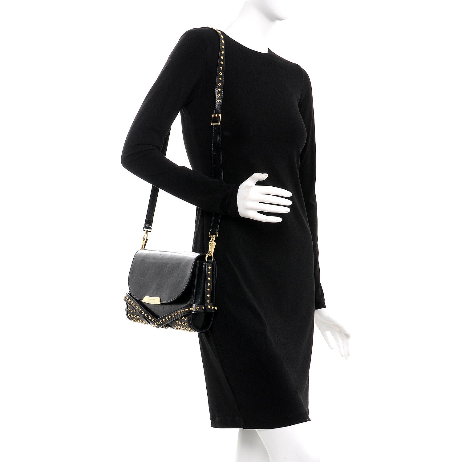 Burberry Polished Bridle Calfskin Studded Small Abbott Crossbody Bag Black 2 of 13