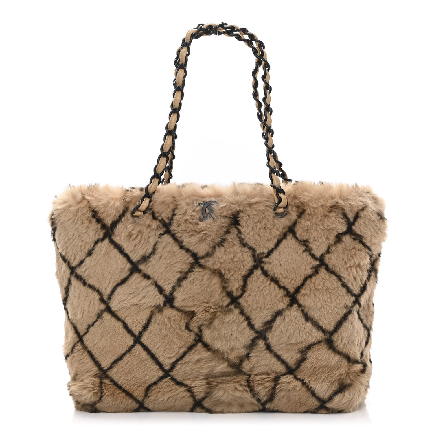 Chanel Lapin Rabbit Fur Quilt Pattern Handbag Beige Black 1 of 9