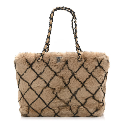 Chanel Lapin Rabbit Fur Quilt Pattern Handbag Beige Black 1 of 9