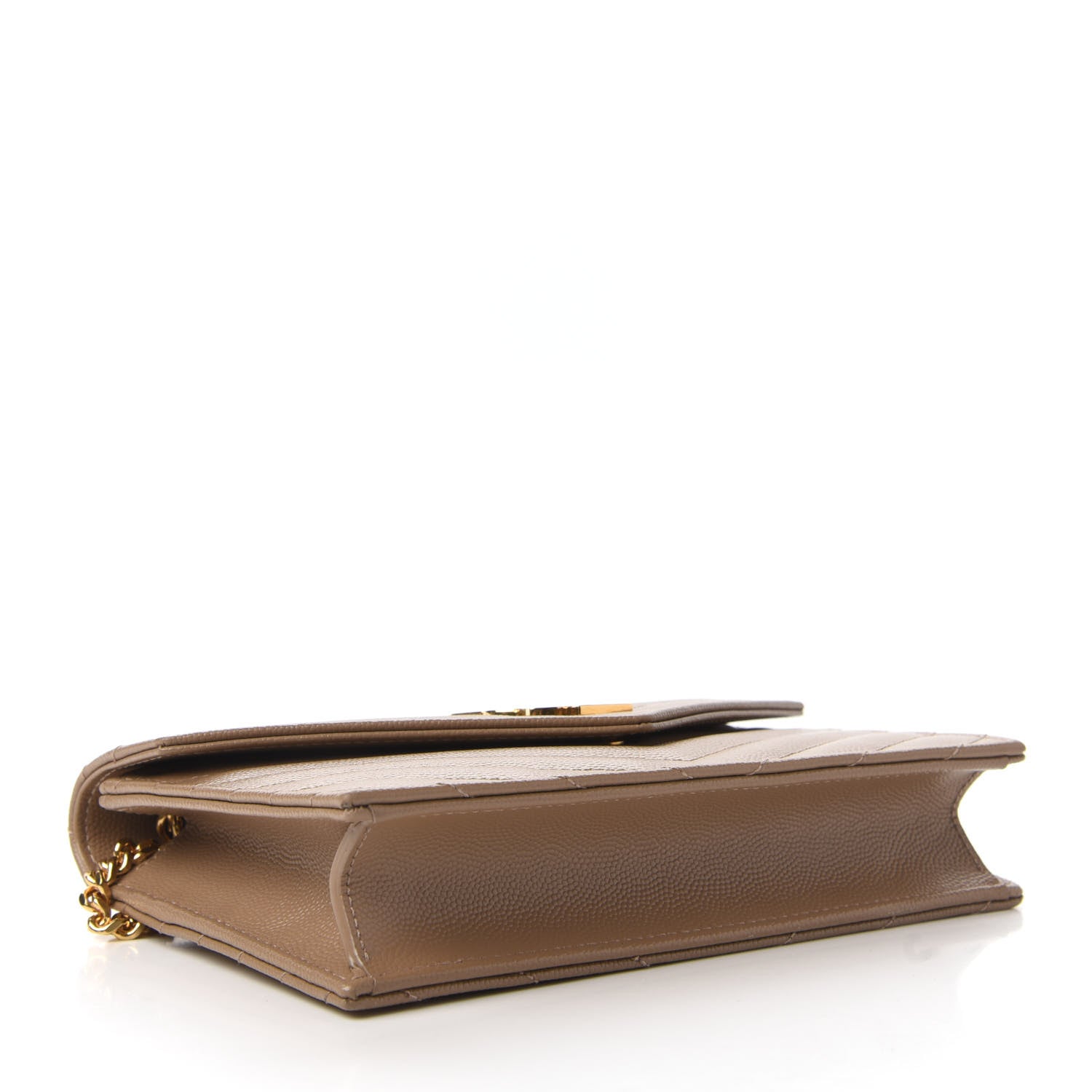 Saint Laurent Grain De Poudre Matelasse Chevron Monogram Envelope Chain Wallet Light Taupe 4 of 9