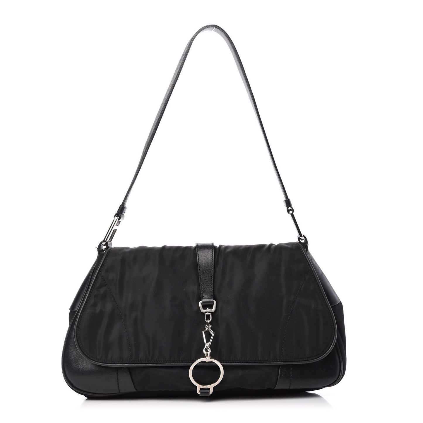 Tessuto Nylon Calfskin Shoulder Bag Black