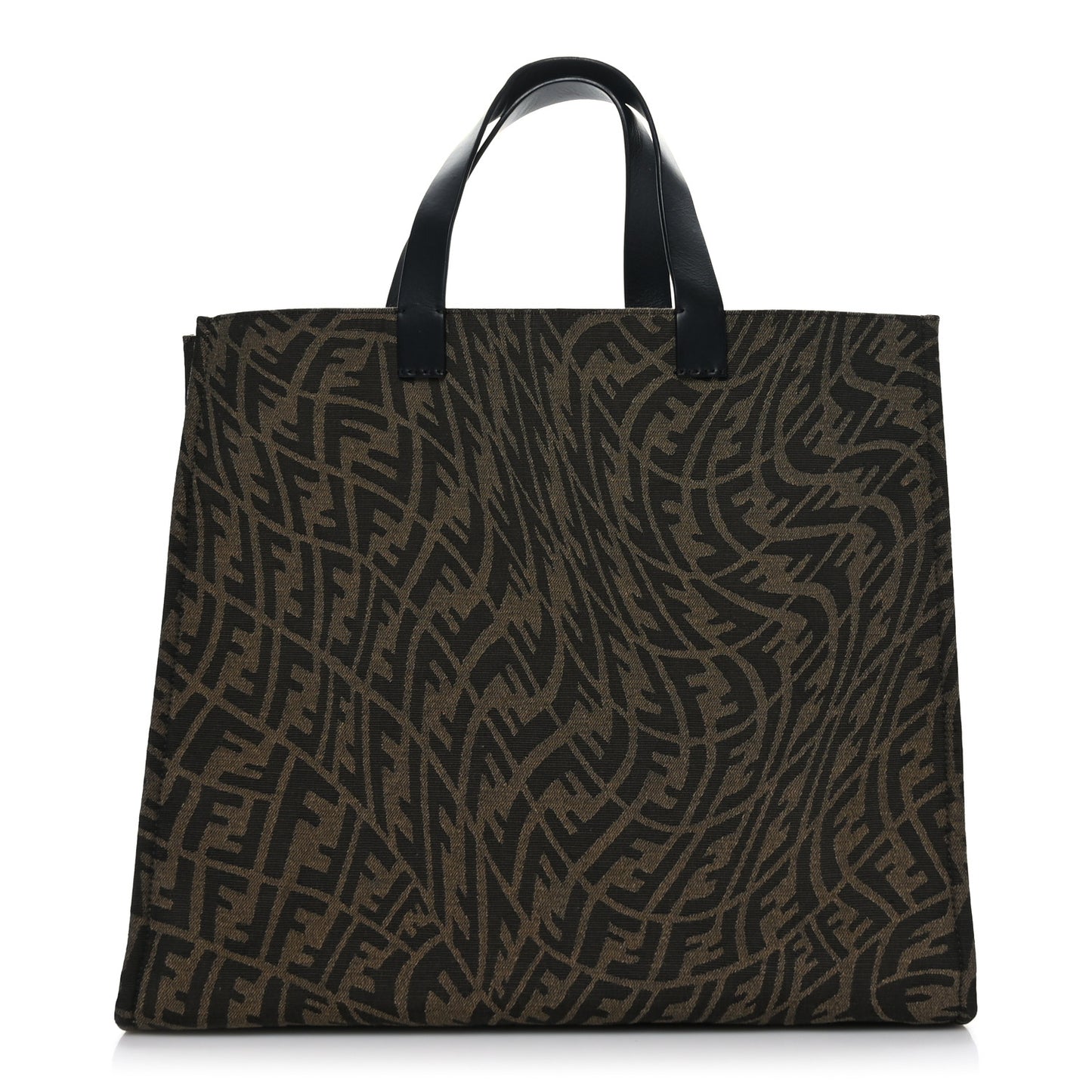 X SARAH COLEMAN Fabric Jacquard Vitello King FF Vertigo Shopping Tote Bag Tobacco Moro Black