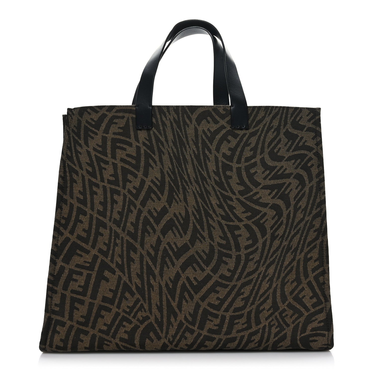 Fendi X SARAH COLEMAN Fabric Jacquard Vitello King FF Vertigo Shopping Tote Bag Tobacco Moro Black 1 of 10