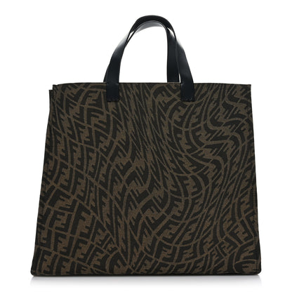 Fendi X SARAH COLEMAN Fabric Jacquard Vitello King FF Vertigo Shopping Tote Bag Tobacco Moro Black 1 of 10