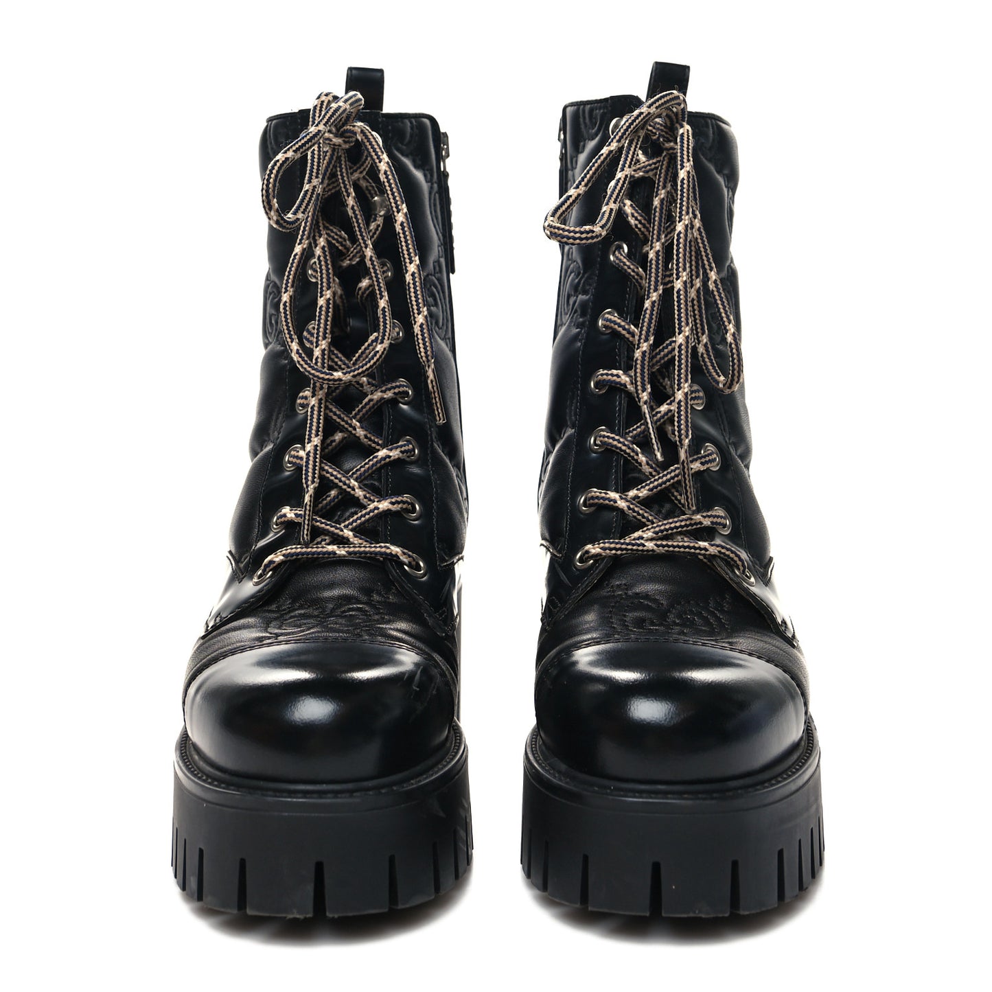 Cordovan Lux Nappa GG Matelasse Lace Up 60mm Combat Boots 36.5 Black