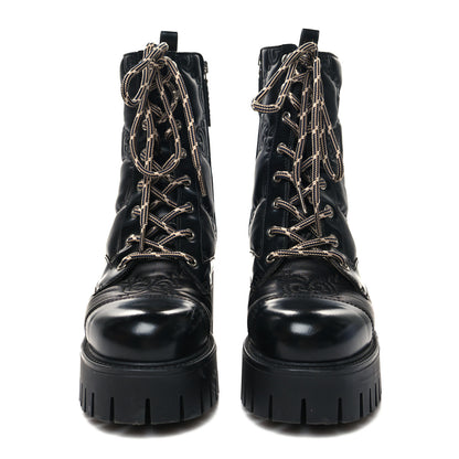 Gucci Cordovan Lux Nappa GG Matelasse Lace Up 60mm Combat Boots 36.5 Black 2 of 8