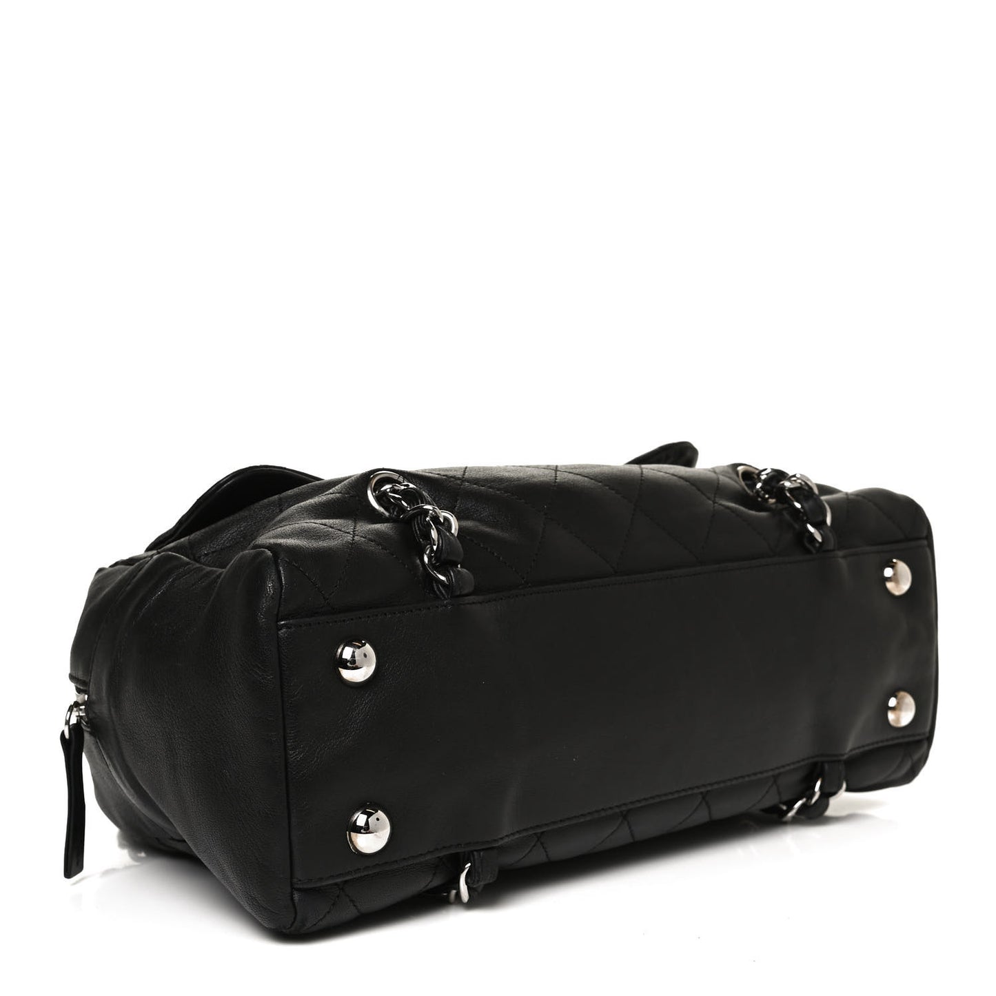 Lambskin Quilted Medium Chain Around Tote Black