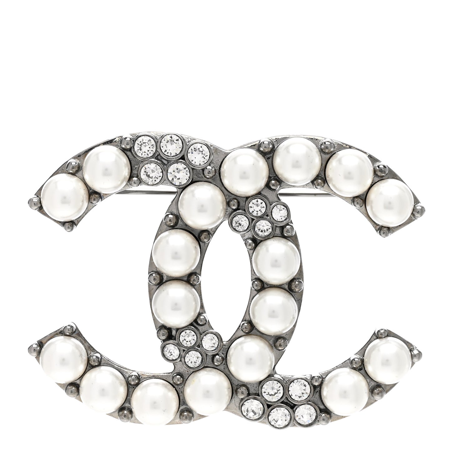 Pearl Crystal CC Brooch Ruthenium