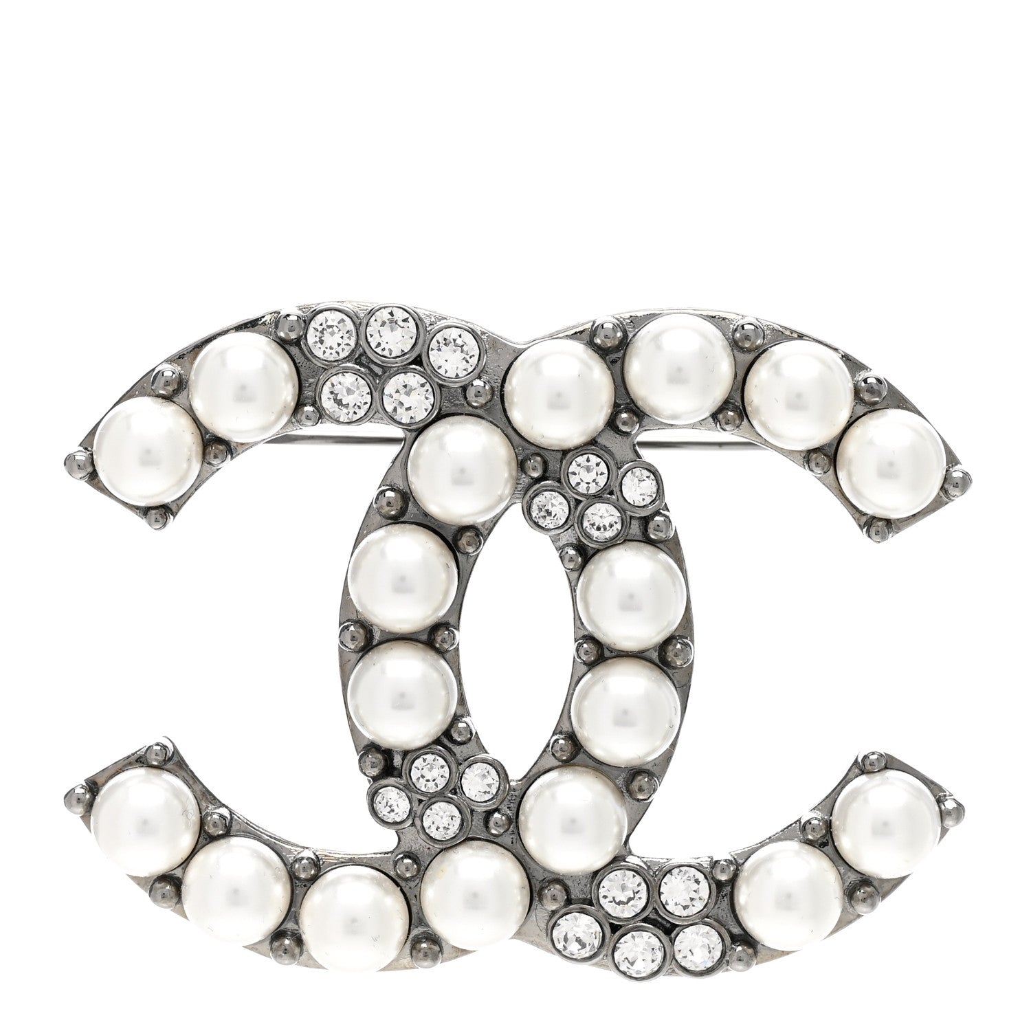 Chanel Pearl Crystal CC Brooch Ruthenium 1 of 5