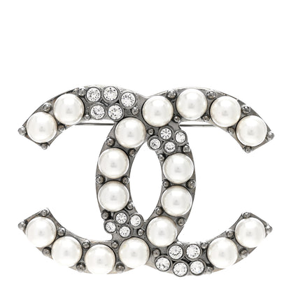 Chanel Pearl Crystal CC Brooch Ruthenium 1 of 5