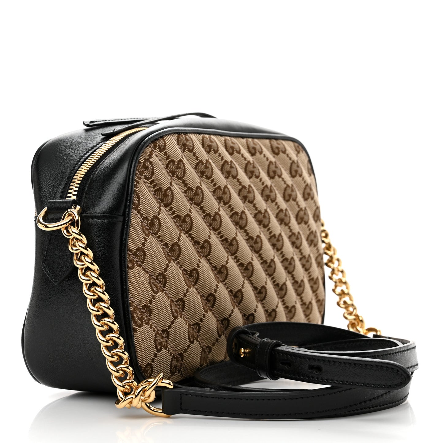 Monogram Matelasse Diagonal Small GG Marmont Chain Shoulder Bag Beige Black