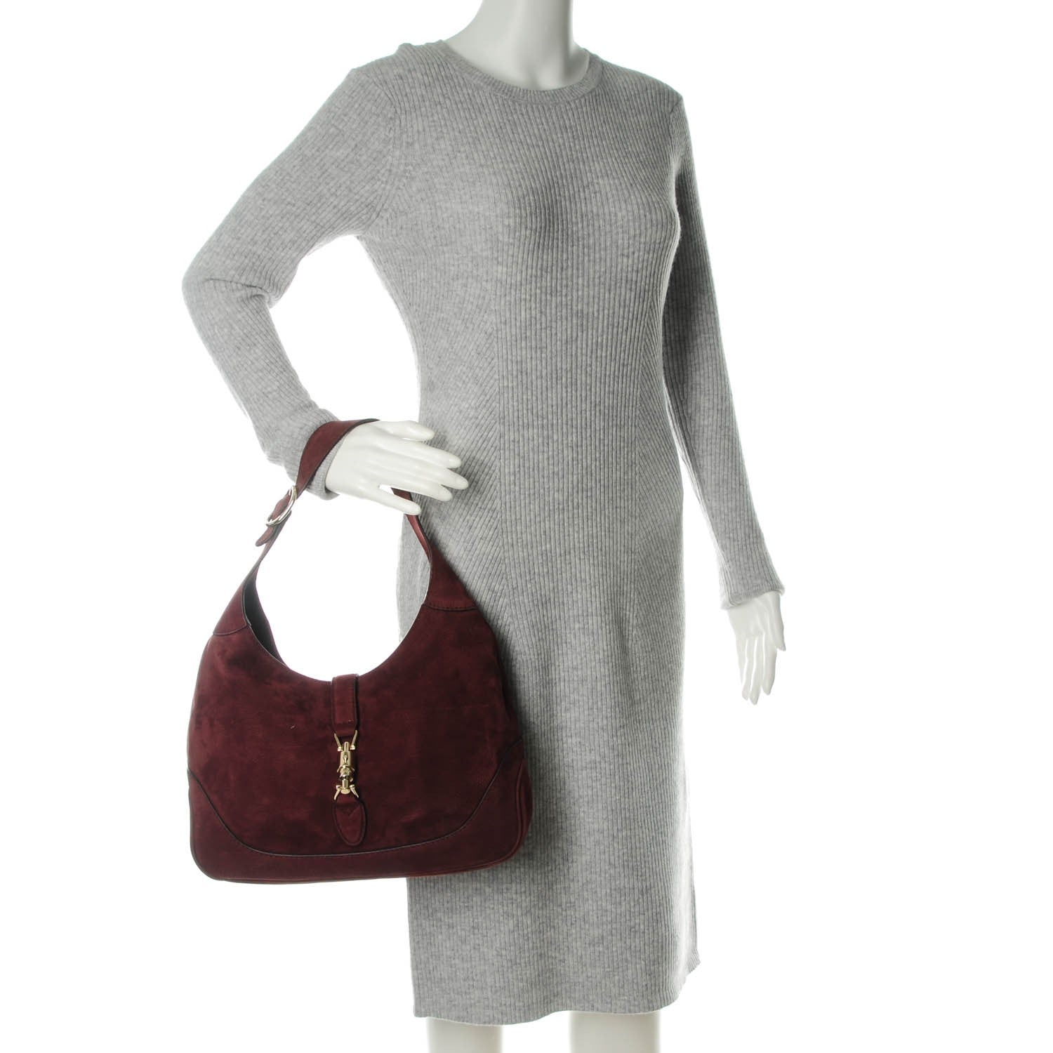 Gucci Nubuck Medium Jackie Shoulder Bag Burgundy 2 of 8
