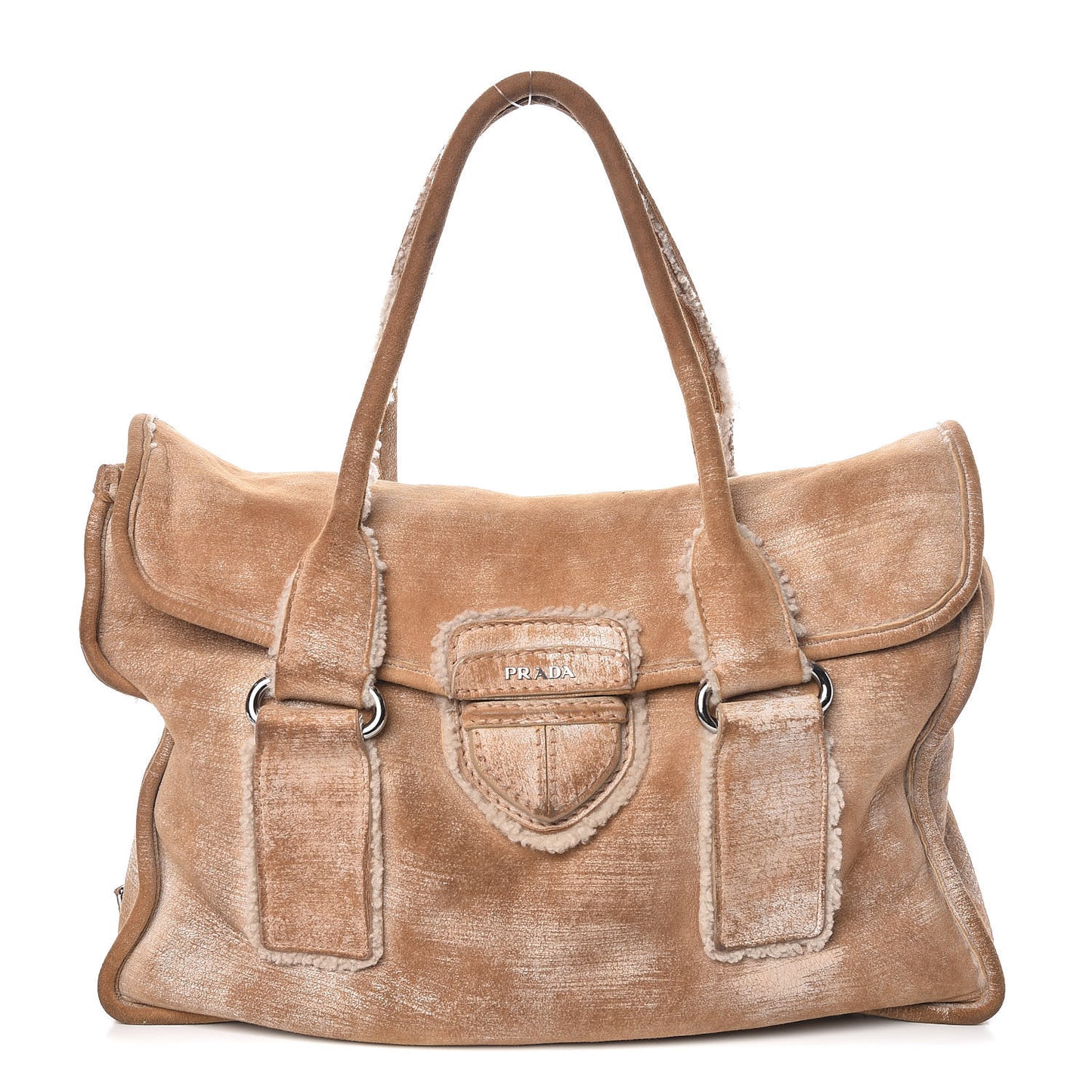 Shearling Flap Shoulder Bag Beige