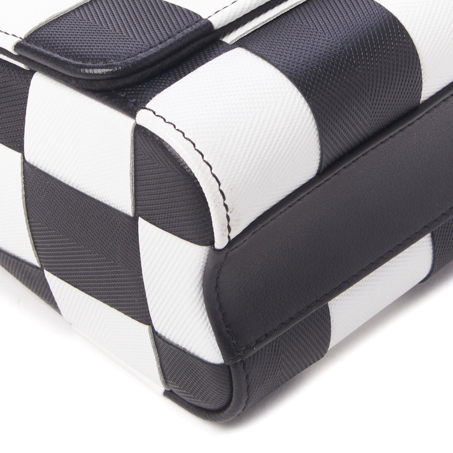 Calfskin Damier Tressage Twist Shoulder Bag MM Black White