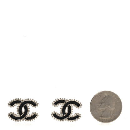 Chanel Metal Resin CC Earrings Black Silver 2 of 5