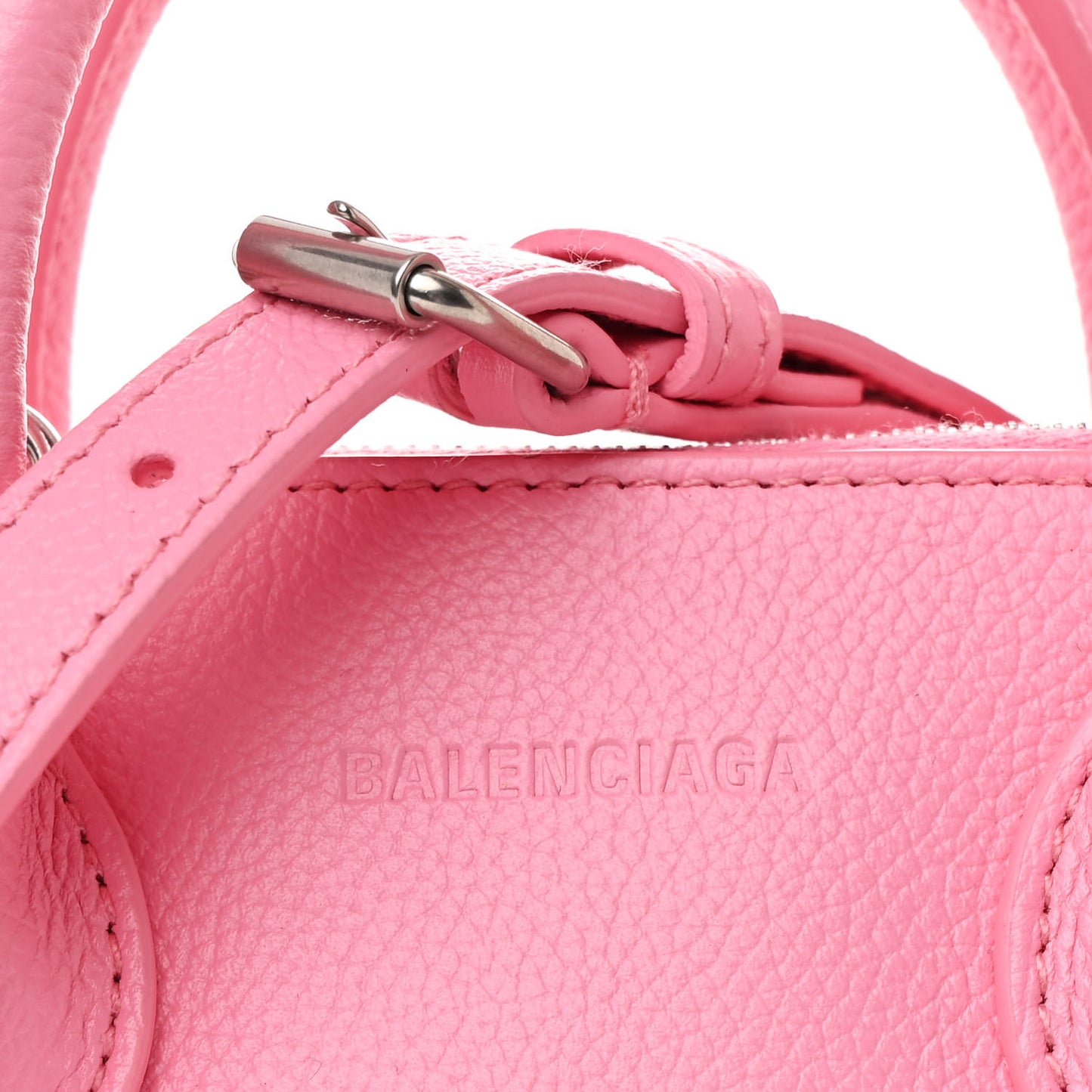 Signature Grained Calfskin Logo XXS Ville Top Handle Bag Rose Bubblegum Black