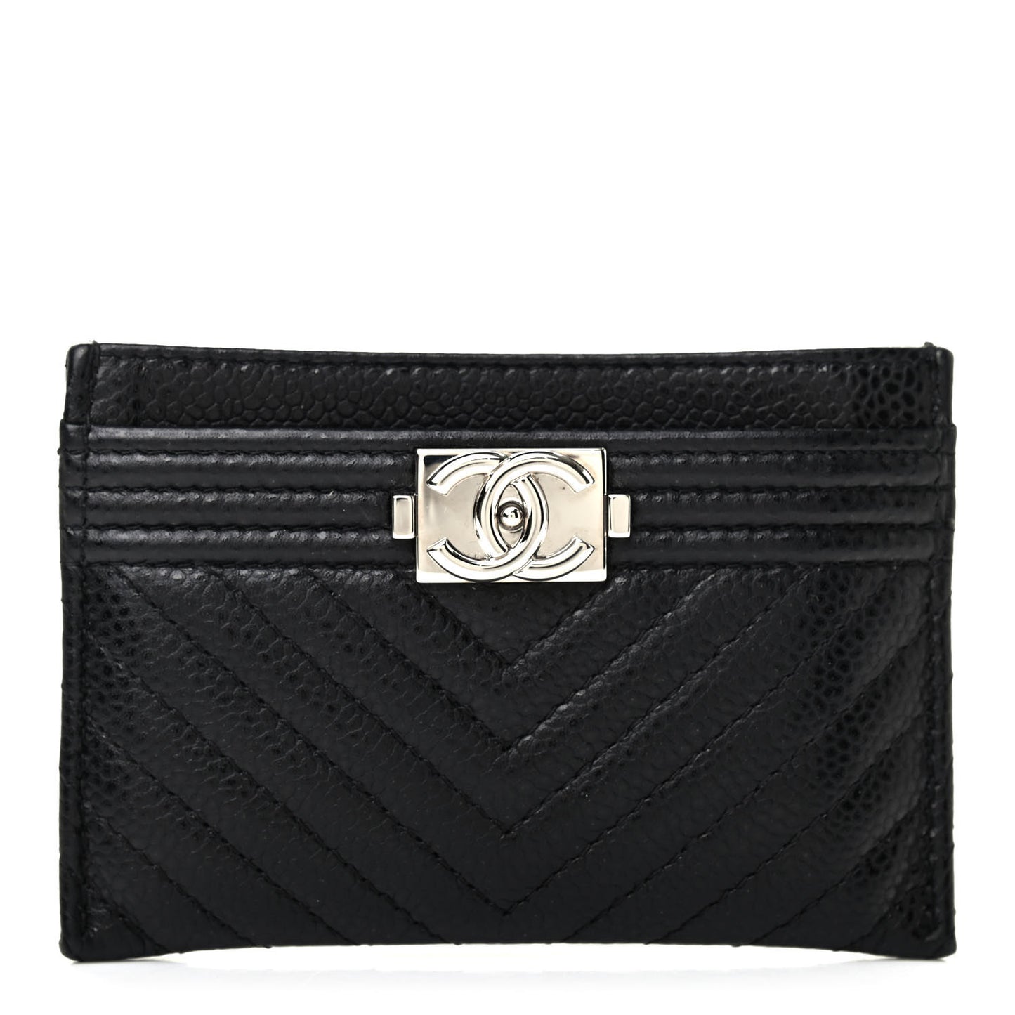 Caviar Chevron Quilted Boy Card Holder Black