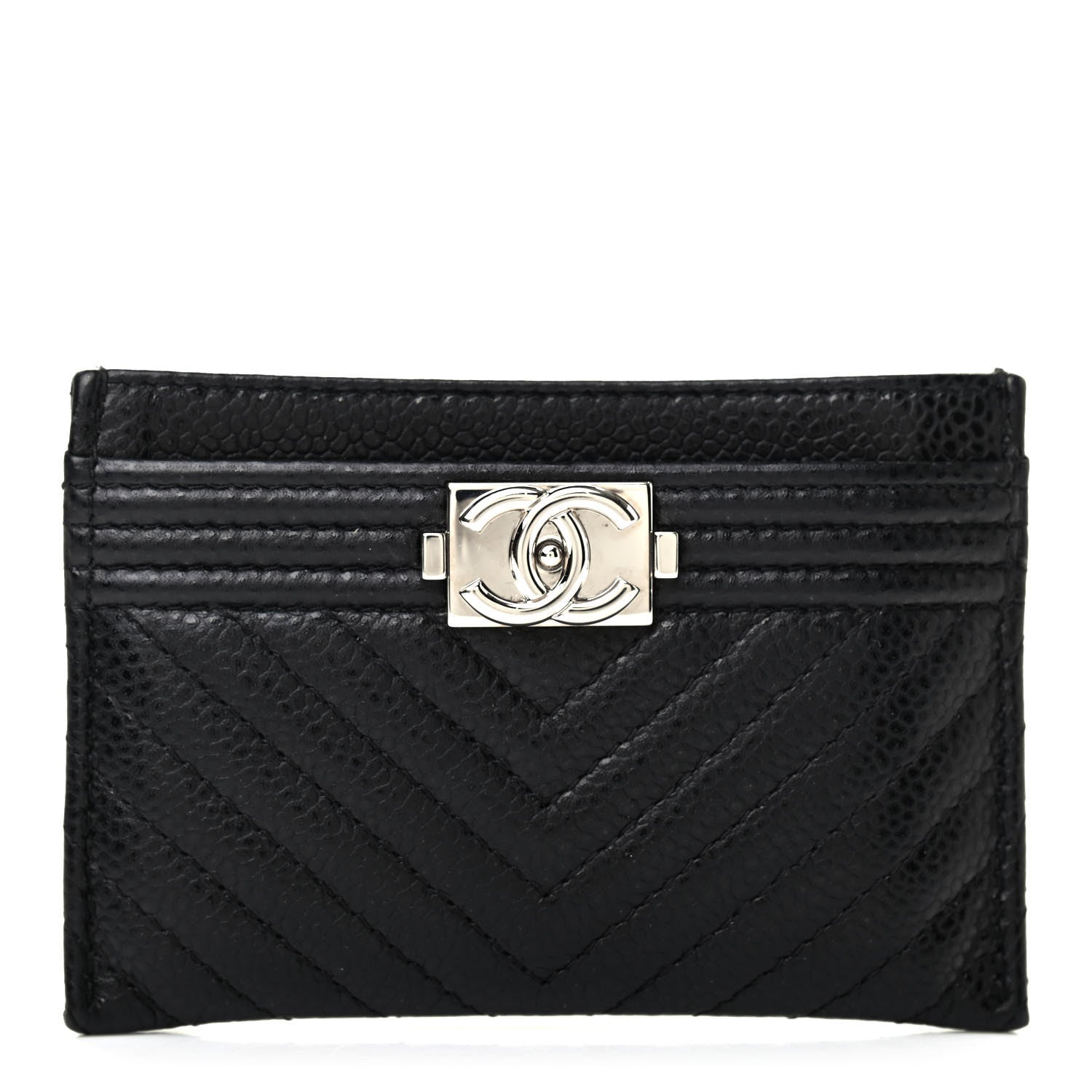Chanel Caviar Chevron Quilted Boy Card Holder Black 1 of 7