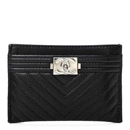 Chanel Caviar Chevron Quilted Boy Card Holder Black 1 of 7