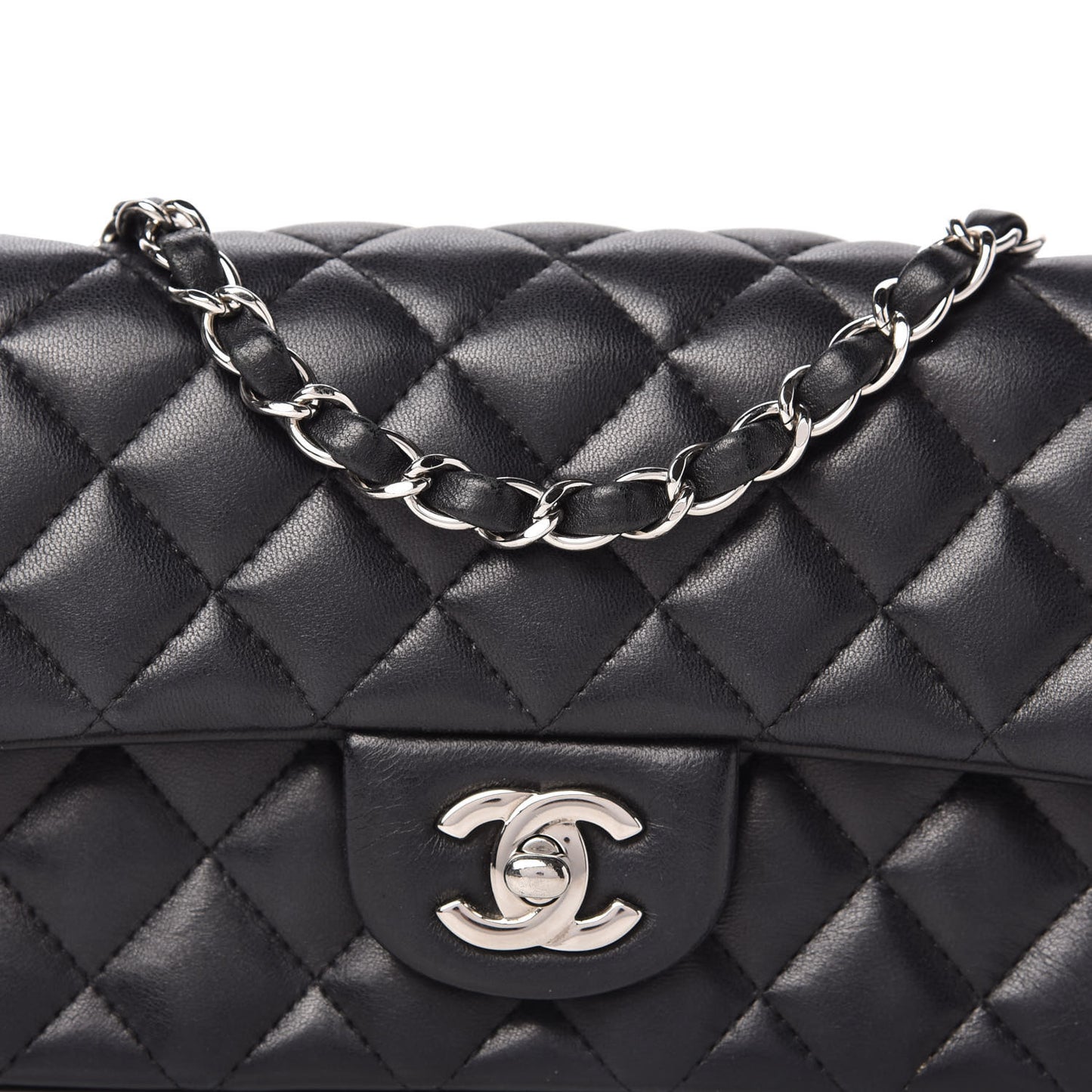 Lambskin Quilted Mini Rectangular Flap Black