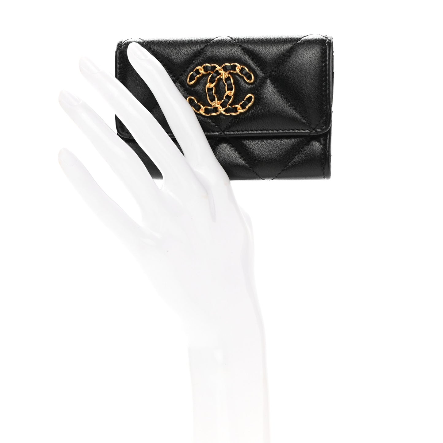 Lambskin Quilted Chanel 19 Flap Card Holder Black