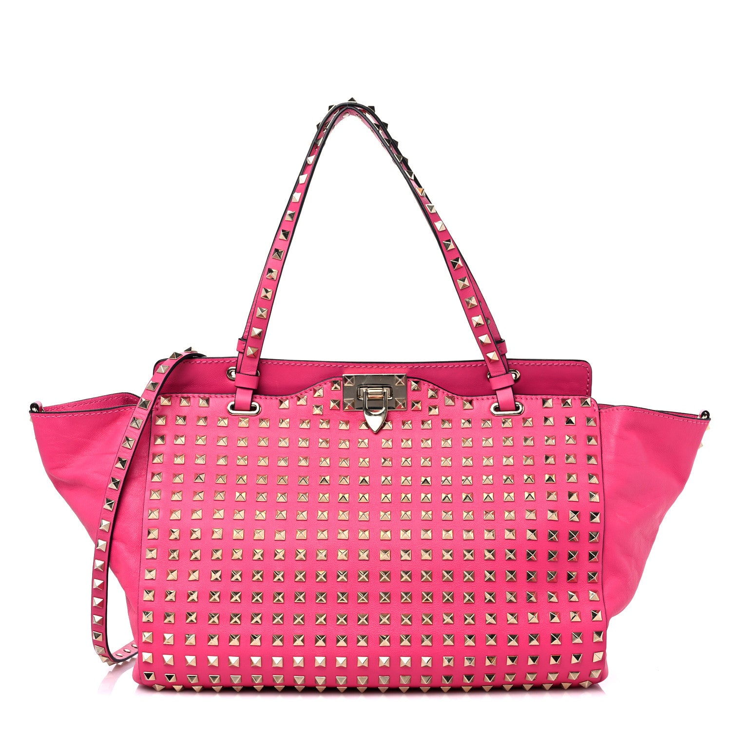 Valentino Garavani Vitello Medium Rockstud All Over Tote Pop Fuxia 1 of 12