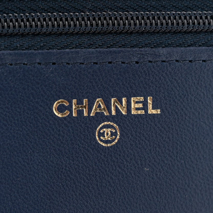 Chanel Lambskin Quilted Wallet On Chain WOC Dark Blue 6 of 10