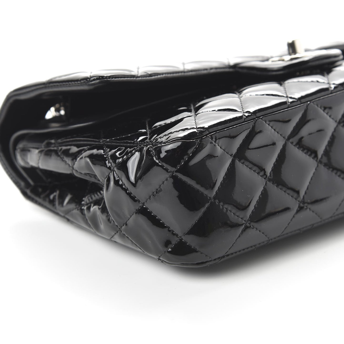 Patent Quilted Medium Double Flap Black