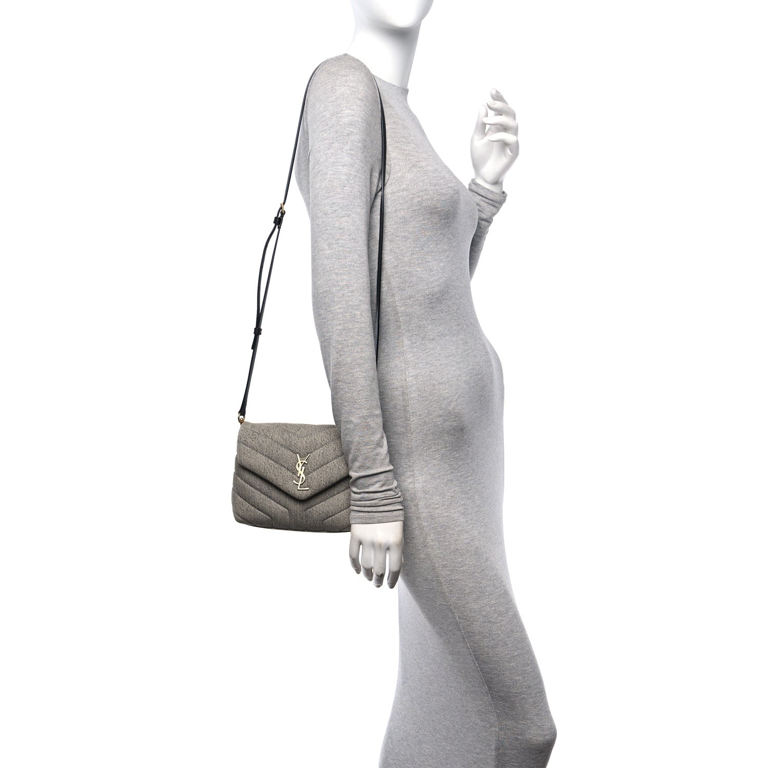 Saint Laurent Denim Y Quilted Monogram Toy Loulou Crossbody Bag Grey 2 of 11