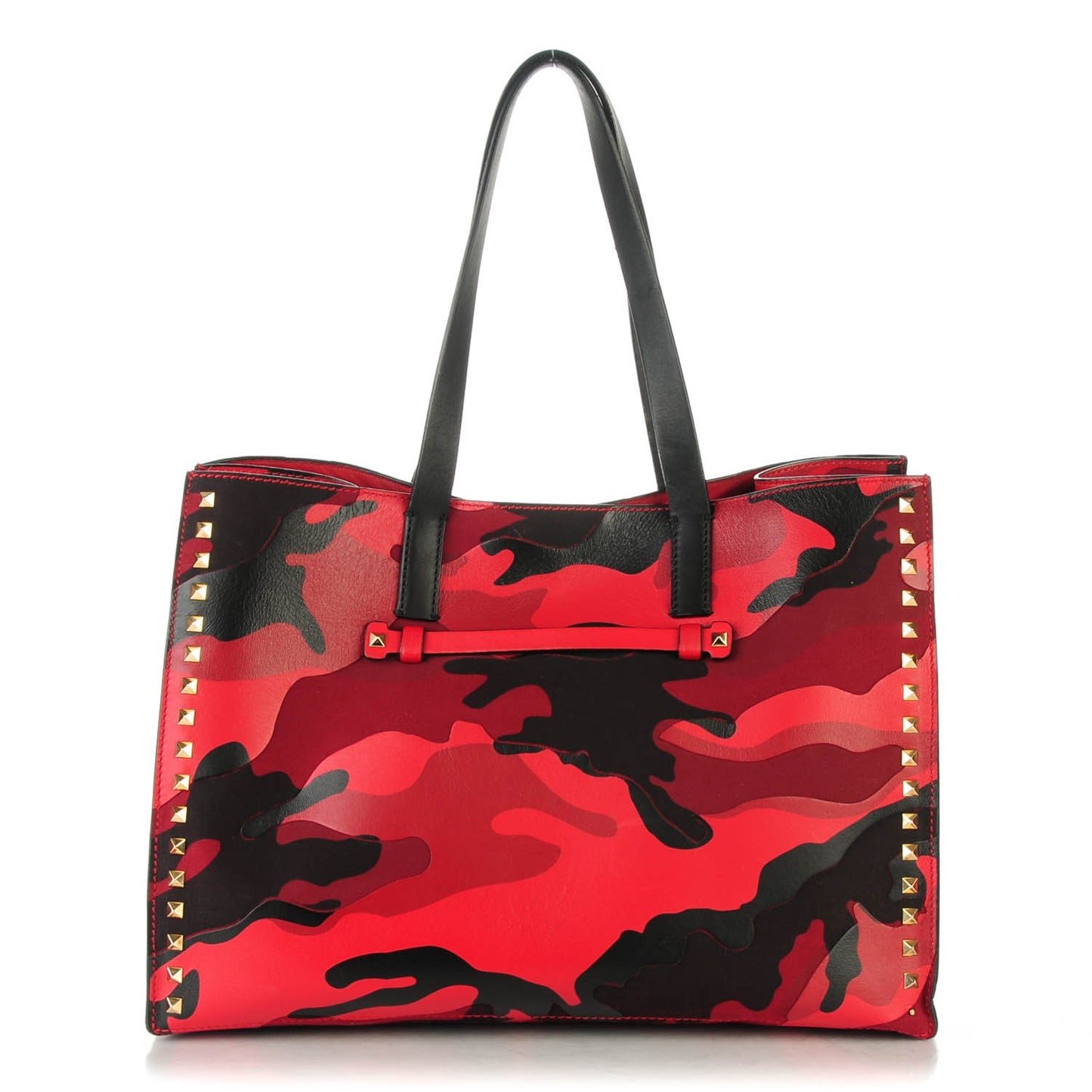 Nappa Canvas Camouflage Medium Rockstud Soft Tote Red