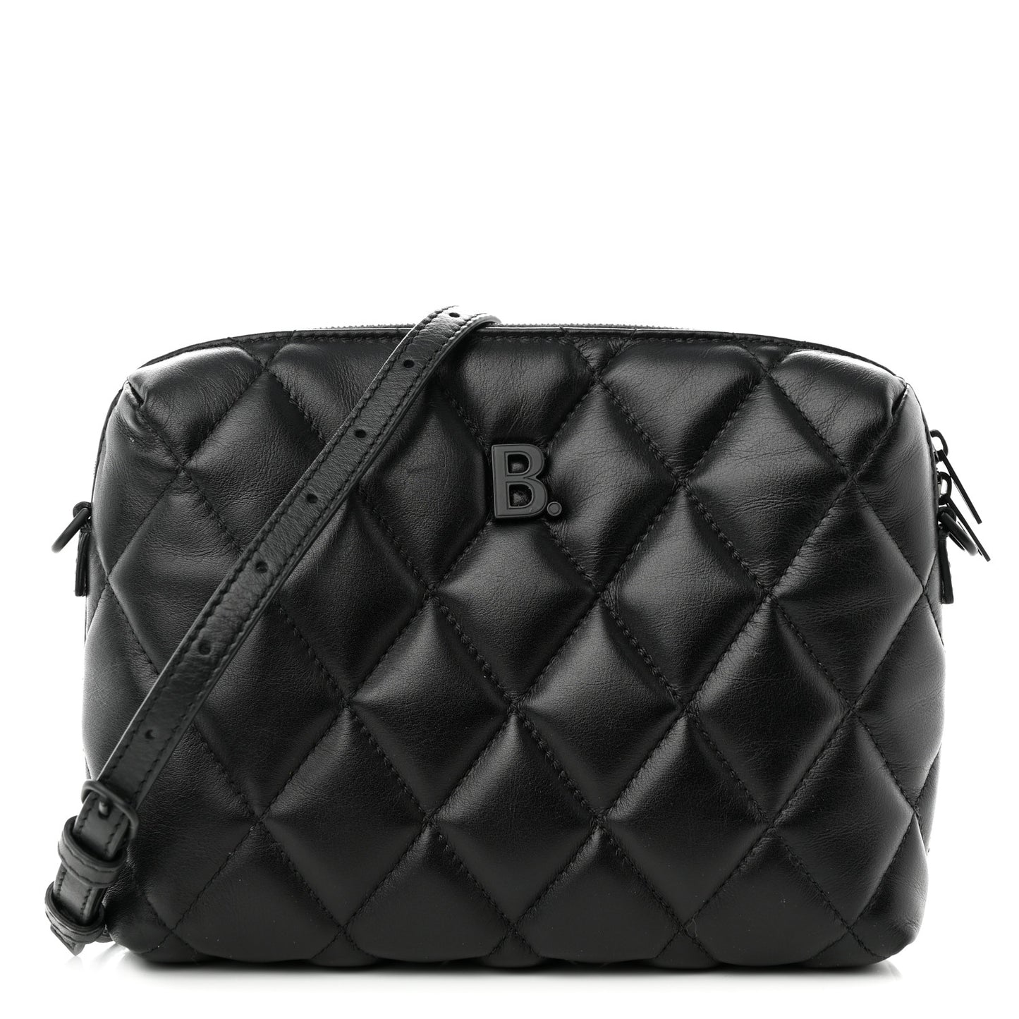 Nappa Calfskin Quilted Touch B Camera Shoulder Bag Black