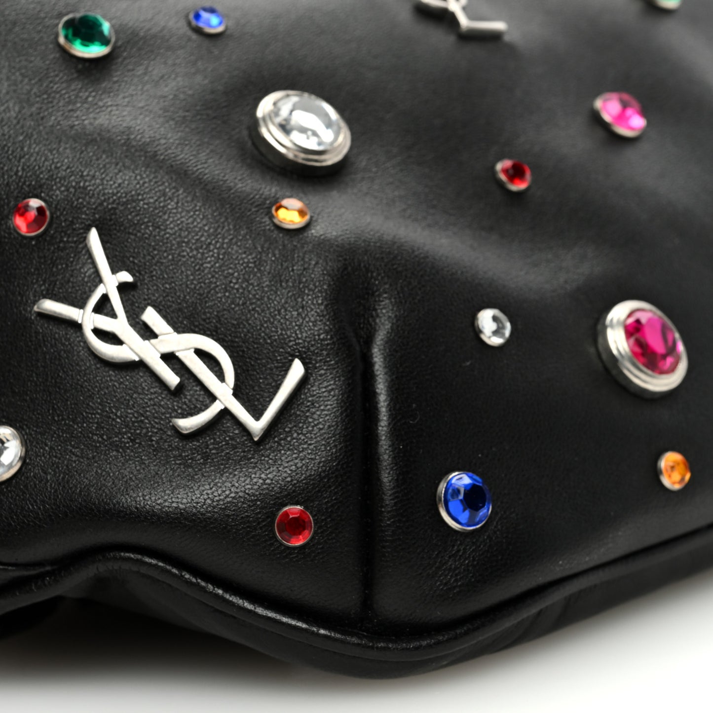 Calfskin Crystal Embellished Monogram Belt Bag Black