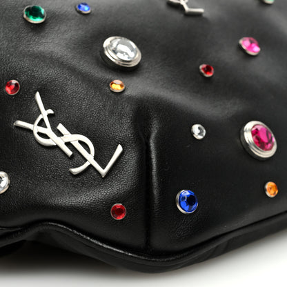 Saint Laurent Calfskin Crystal Embellished Monogram Belt Bag Black 8 of 9